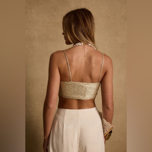 12th Tribe Toulouse Metallic Gold Crop Top - Picture 2 of 8